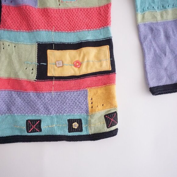 Koret Teal Pink Colorblock Cotton Blend Patchwork Button Up Cardigan Sweater M - Picture 6 of 12